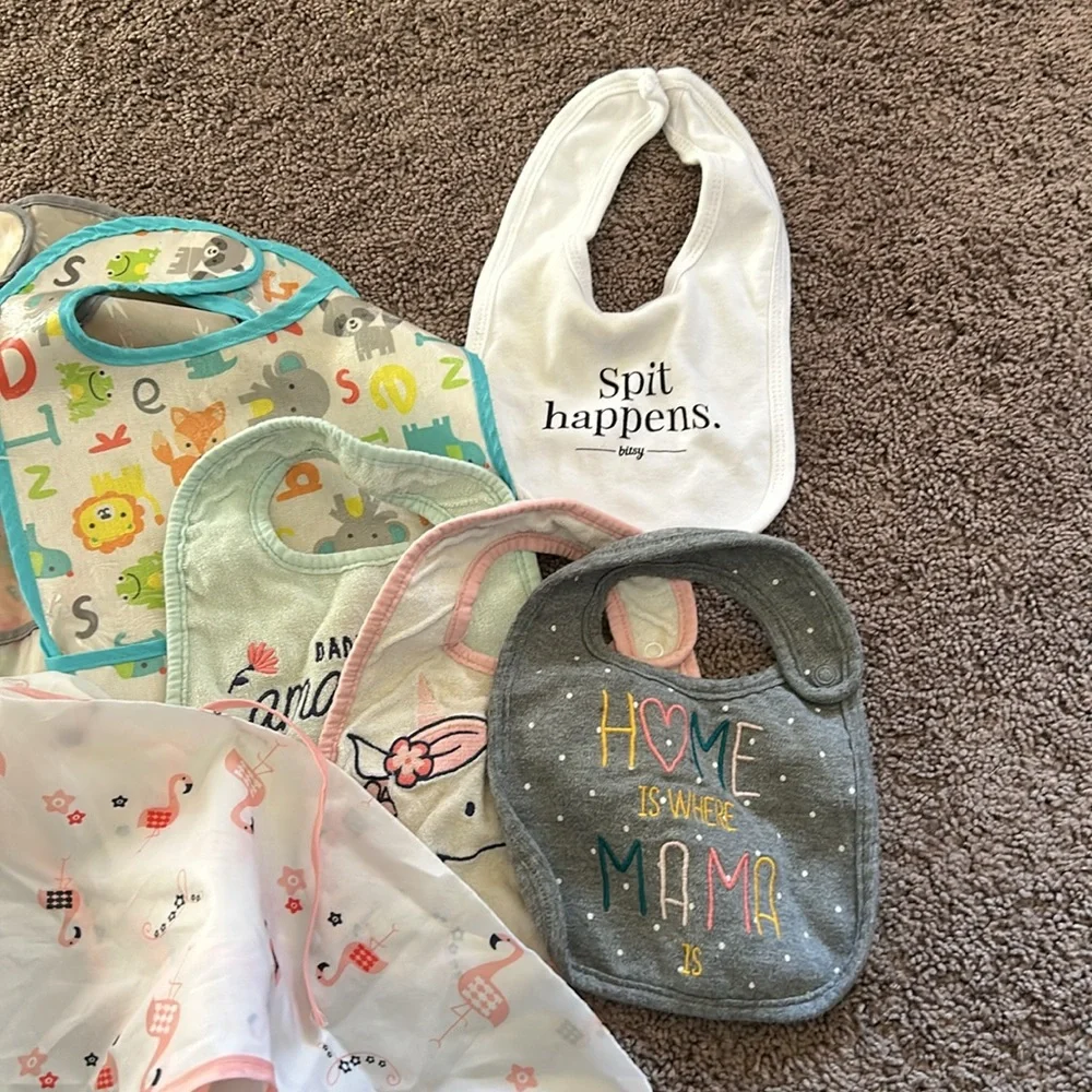 Babygirl cloth and plastic bib bundle!